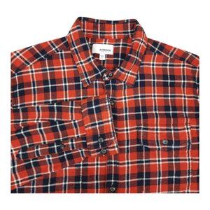 Sonoma Plaid Flannel Button Up Shirt Mens Large Orange Navy Cotton